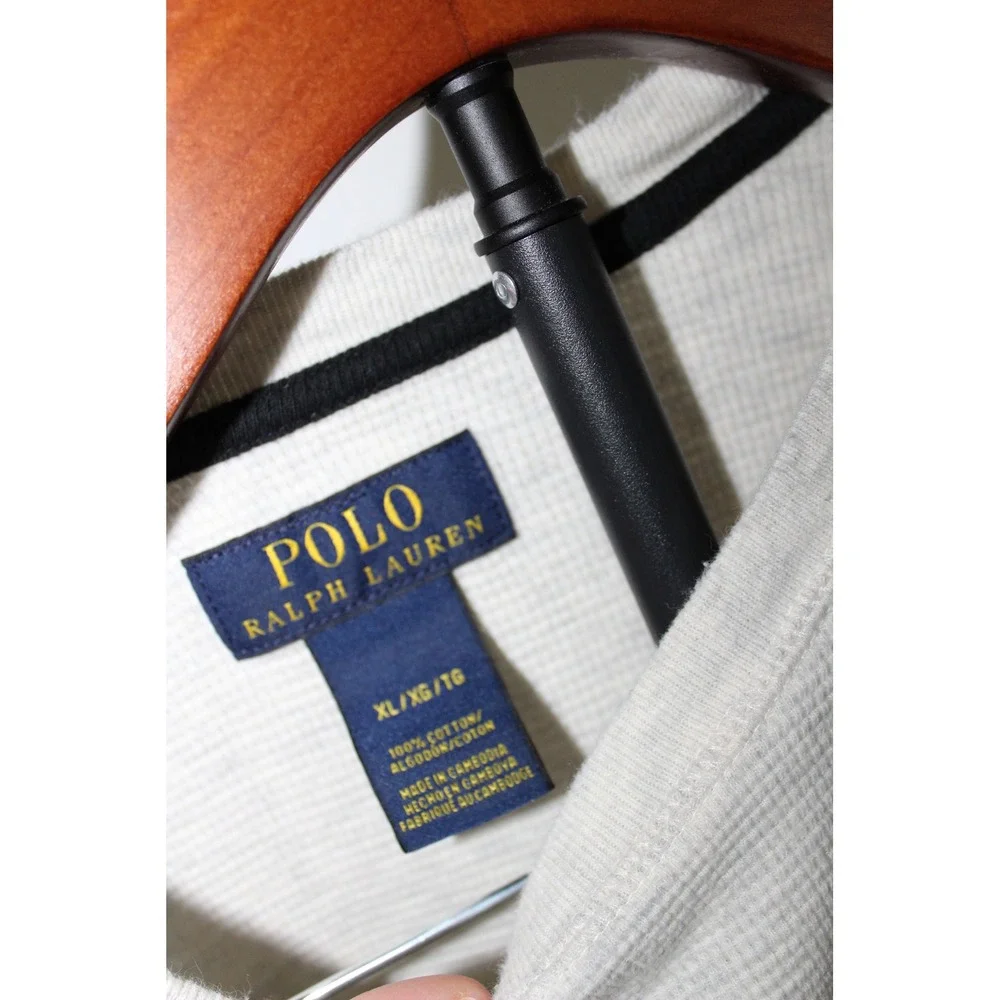 Polo Ralph Lauren Mens XL Waffle Knit Thermal Long Sleeve Shirt Oatmeal Grey